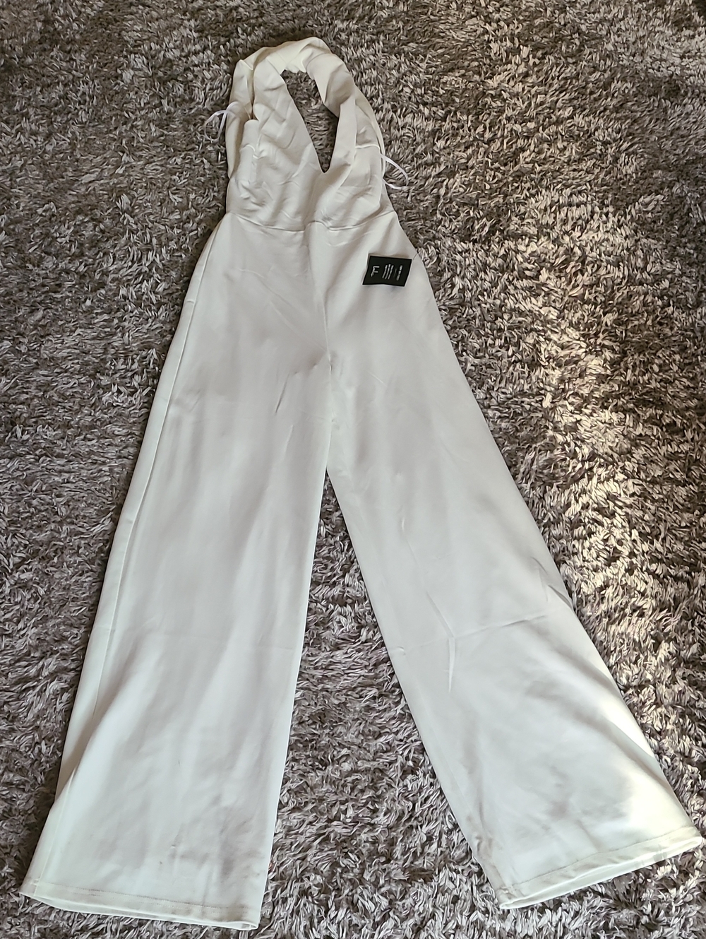 NEW! lulus Cream Halter V-Neck Wide-Leg Jumpsuit